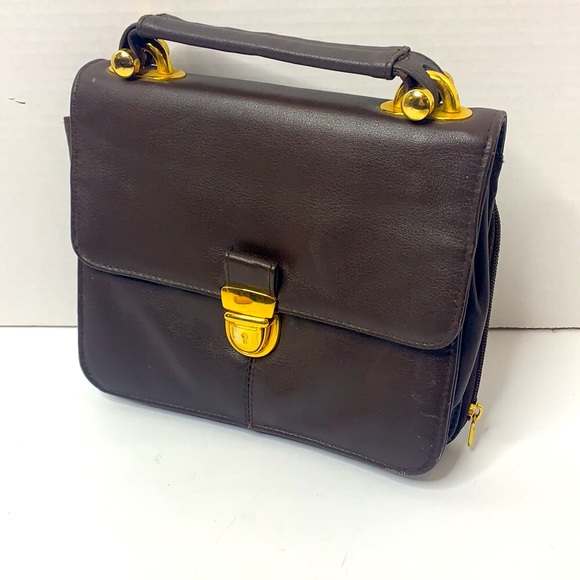 Other - Vintage Brown Leather Gold Accent Case | Carry Bag | Mini Briefcase | Office Bag